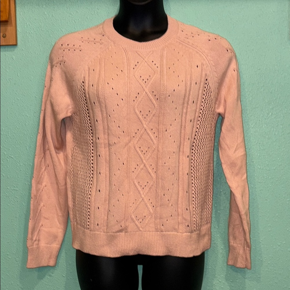 NWT J. Crew Pink Cable Knit Sweater. Size large.